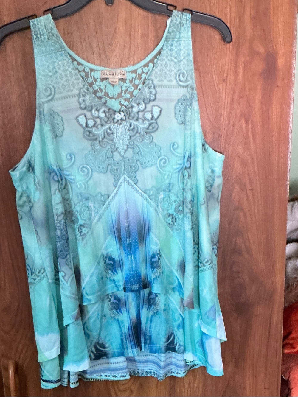 live and let live Aqua Blue Printed Layered Tank